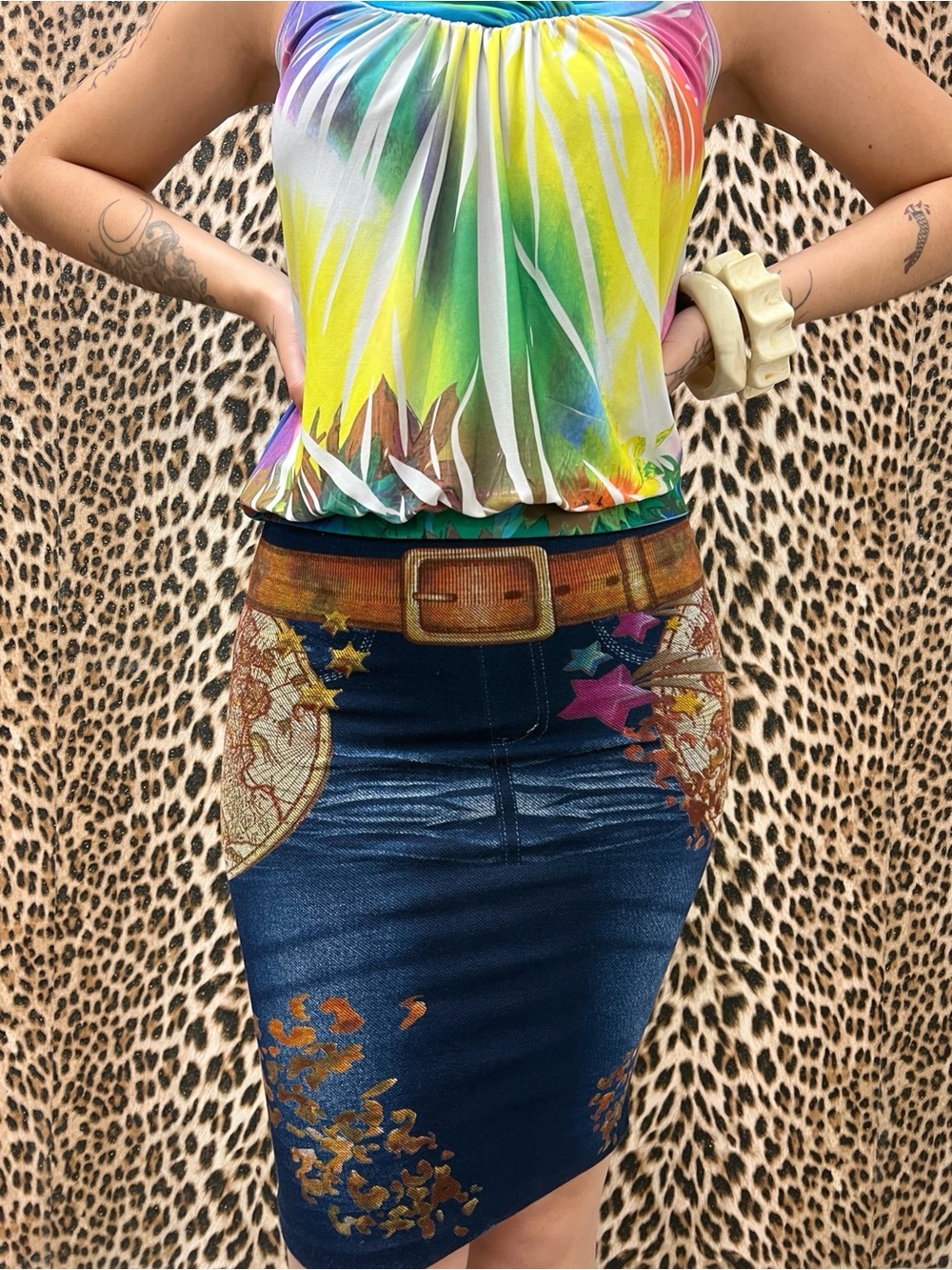 Y2K Navy Print Skirt Rare
